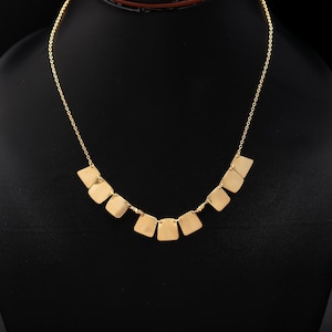Gold Geometric Statement Necklace – Modern Bib Necklace – Minimalist Layering Jewelry – Matte Gold Square Disc Necklace – Gift for Her
