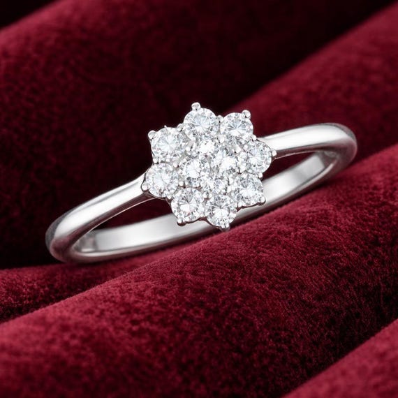 Bague Fleur Diamant Argent 925 Taille N UK - Pour Femme, Occasion