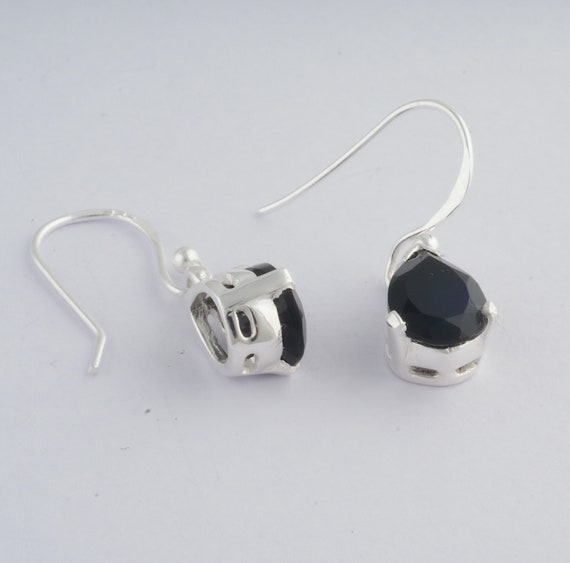 Details about   Artisan 925 STERLING SILVER with ONYX teardrop brushed post EARRINGS New 