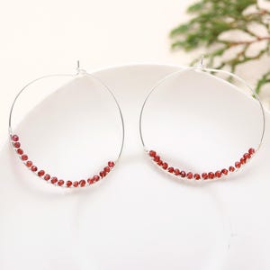 Garnet Earrings, Genuine Garnet Hoop Silver Earrings for Women, Natural Red Gemstone Earrings, Bridesmaid Gift for Her, Graduation Gift
