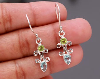 thumbnail interactive-video image 1 of Handmade Rainbow Blue Topaz & Mystic Topaz Gemstone Silver Plated Pendant Earring Set (2 Pcs) 1 of 5