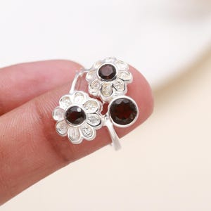 Smoky Quartz Ring | 925 Sterling Silver Handmade Floral Gemstone Ring | Boho Smoky Quartz Jewelry | Dainty Ring for Women | Gift for Her
