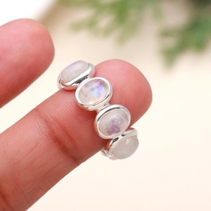 Rainbow Moonstone Ring, Sterling Silver Ring, Band Ring, Women Ring, Boho Ring, Moonstone Jewelry, Muti Stone Ring, Birthday Gift for her