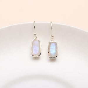 Moonstone Dangle Earrings | Sterling Silver Earrings | Rainbow Moonstone Jewelry | June Birthstone Gift | Handmade Minimalist Earrings