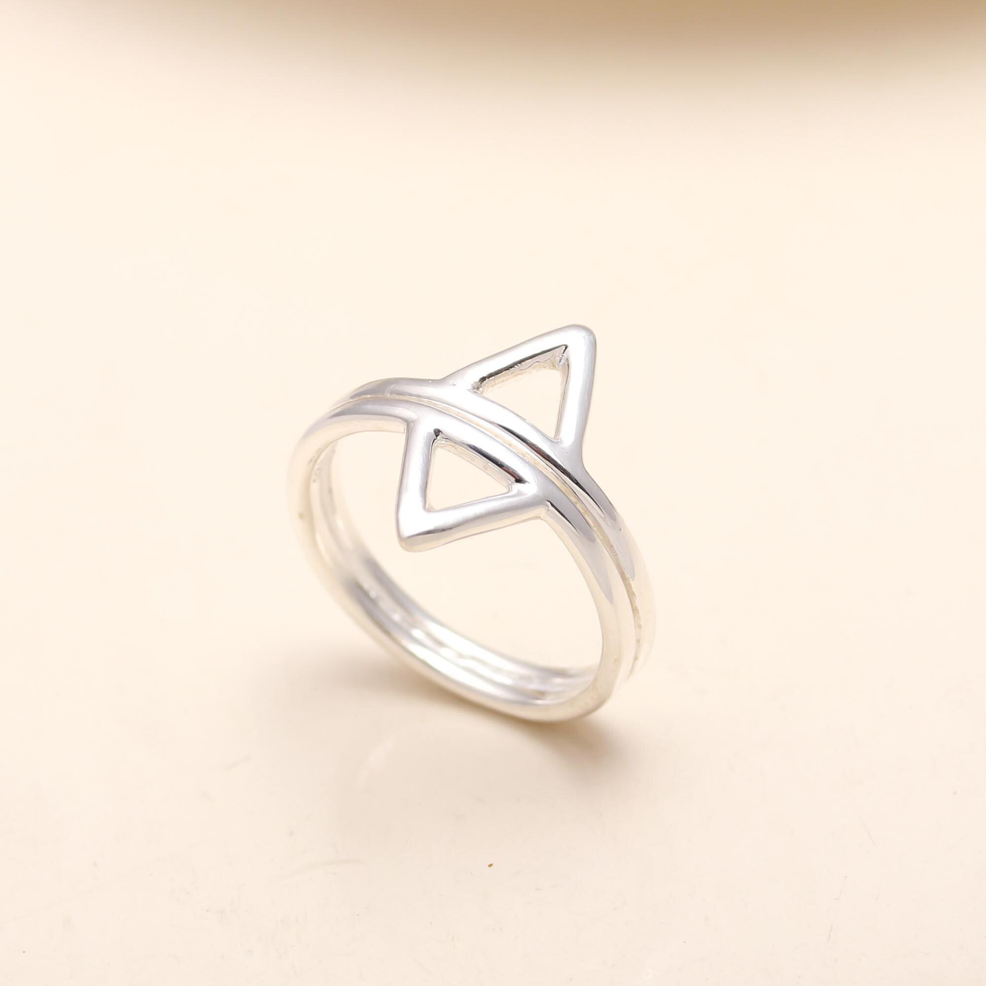 925 Sterling Silver Triangle Ring – Handmade Geometric Double Band