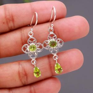 925 Sterling Silver Green Peridot Drop Dangle Earrings Handmade Women Jewellery| Handmade jewellery | Birthstone Earring