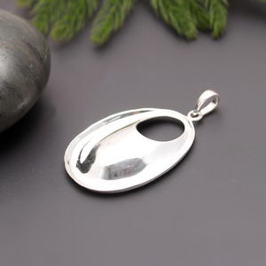 925 Sterling Silver Sculptural Oval Pendant | Handmade High Polish Modern Pendant | Bold Minimalist Statement Jewellery