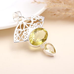 Natural Lemon Quartz Pendant, Sterling Silver Yellow Quartz Pendant, Handmade Silver Gemstone Jewelry, Quartz Silver Pendant For Necklace
