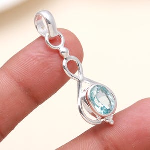 Natural Blue Topaz Pendant, 925 Sterling Silver Necklace, December Birthstone Jewelry, Elegant Gemstone Necklace, Jewelry Gift for Women