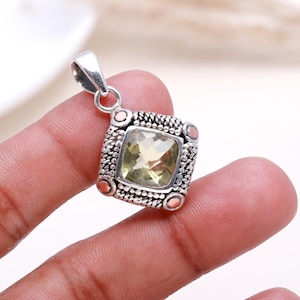 Natural Lemon Quartz Pendant, 925 Sterling Silver Handmade Gemstone Jewelry, Quartz Silver Pendant For Necklace, Birthday Gift For Her