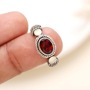 Genuine Red Garnet Ring 925 Sterling Silver | Handmade January Birthstone Ring | Natural Garnet Jewelry | Dainty Birthday Gift for Women&#39;s