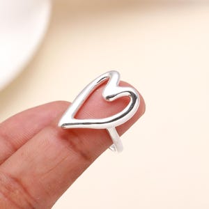 Solid 925 Sterling Silver Open Heart Ring – Handmade Minimalist Heart Shape Ring – Dainty Love Ring for Women – Cute Gift for Girlfriend