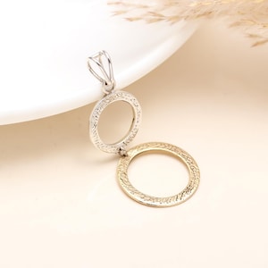 Textured Circle Pendant | Two-Tone 925 Sterling Silver & Gold Plated Pendant | Double Hoop Charm | Minimalist Modern Jewelry for Women