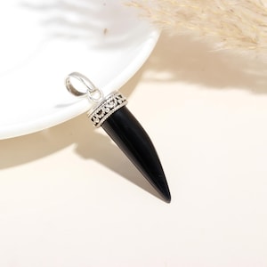 Solid 925 Sterling Silver Black Ebony Pendant – Handmade Minimalist Wood Inlay Necklace Charm – Unisex Natural Jewelry, Birthday Boho Gift