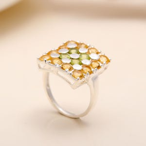 Citrine and Peridot Ring • 925 Sterling Silver Gemstone Ring • November & August Birthstone Jewelry • Two Stone Ring • Luxury Gift for Her