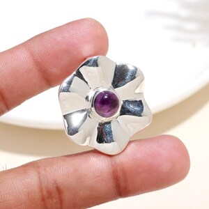 Natural Amethyst Floral Pendant | 925 Sterling Silver February Birthstone Necklace | Handmade Purple Gemstone Jewelry Gift for Her