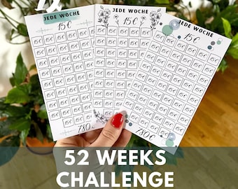 Jede Woche 15Euro sparen Challenge 52 Weeks Herausforderung A6 Print