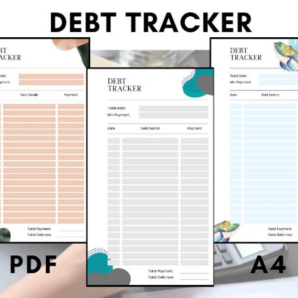 Debt (Schulden) Tracker PDF A4 in 3 verschiedenen Farben