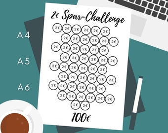 2Euro Coin Sparchallenge Tracker Save Money Challenge A4 - A5 - A6 PDF Download