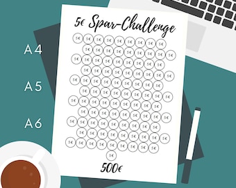 5Euro Note Savings Challenge Tracker Money Saving Challenge A4 - A5 - A6 PDF Download