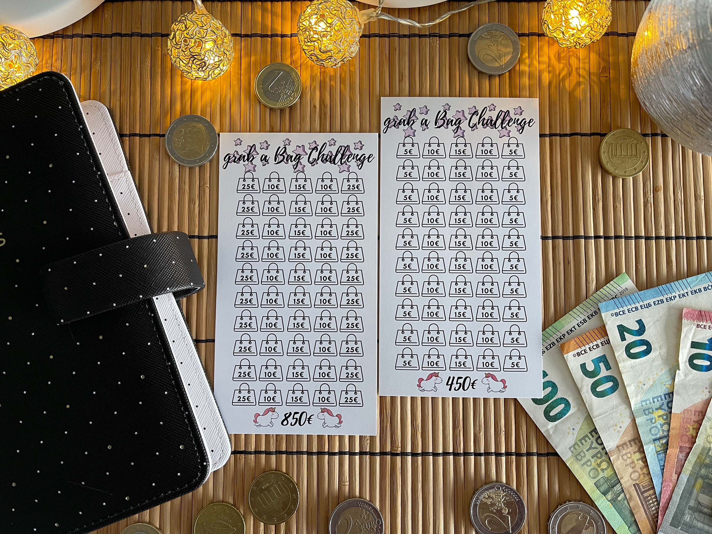Grab a Bag Challenge Tracker Save Money A6 suitable for the zipper bags