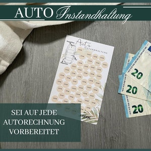 AUTO Instandhaltung Sparchallenge Tracker Geld sparen Herausforderung passend für A6 Umschläge