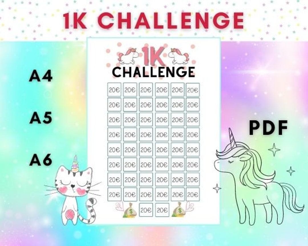 1k Challenge Tracker Visualize Savings Goals and Achievements A4 - A5 ...