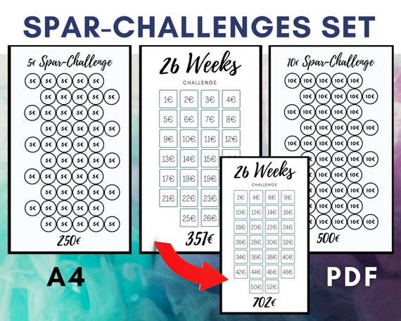 Sparchallenge Set Tracker Save Money Challenge A4 PDF 10euro, 5euro & 26  Weeks Challenge -  Hong Kong