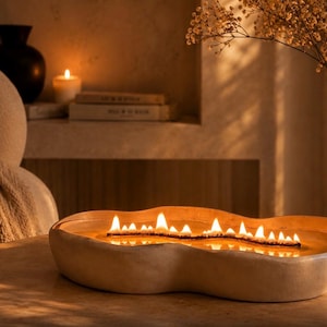 Irregular long woodwick ceramic candle