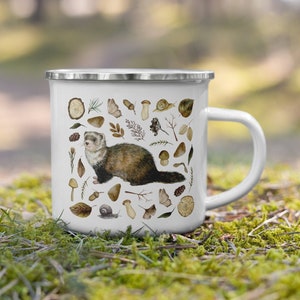 Cute ferret enamel camping mug whimsigoth decor | Goth coffee mug dark cottagecore decor gifts for women who has everything