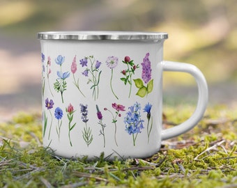 Wildflower camping enamel mug fairycore decor mothers day gifts for mom | Floral coffee mug cottagecore decor birthday gifts for her