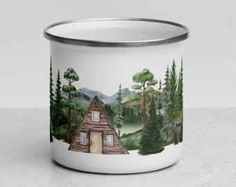 Mug à café en émail cabine cadeau fête des pères de son fils | Mug de camping en montagne, décoration de camping-car, cadeaux uniques pour amis