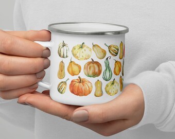 Pumpkin spice mug cottagecore decor unique gifts for her | Fall coffee mug pumpkin decor | Camping enamel mug thanksgiving decor