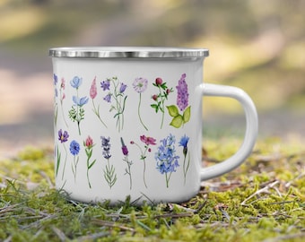 Wildflower Enamel Camping Mug: Floral Cottagecore Decor