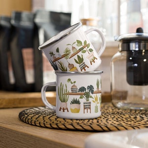 Plant Lover Enamel Mug: Houseplant Coffee Cup, Gardening Gift