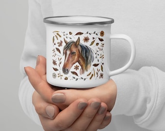 Whimsical Horse Enamel Mug | Equestrian Camping Coffee Cup Cottagecore Decor