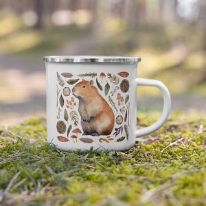 Capybara Enamel Camping Mug | Cottagecore Decor Woodland Travel Coffee Cup | Forest Camp Mug