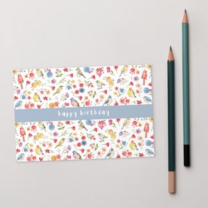 Cartão postal floral de feliz aniversário, presentes exclusivos para amigos | Cottagecore bird 4x6 print presentes de aniversário para ela, papelaria fofa
