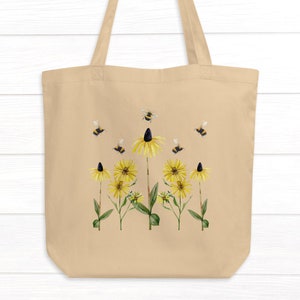 Bolsa tote com estampa floral vibrante e estética de abelhas para presentear mulheres | Bolsa tiracolo de lona com estampa floral Cottagecore, presentes exclusivos para amigas