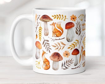 Whimsical Mushroom Fox Mug Autumn Host Gift | Ceramic Fall Coffee Cup Cottagecore Decor