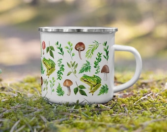 Frog mug cottagecore cute gifts for her | Mushroom mug goblincore | Frog enamel mug cottage core decor | Fairycore