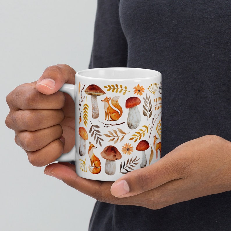 Mushroom ceramic mug forestcore unique gifts for women who has everything Cute fox coffee mug cottagecore decor gift for her under 20 image 7