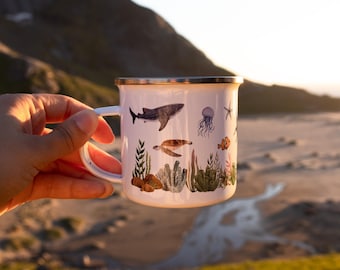 Tasse en émail poisson Ocean Life | créatures de la mer, tasse à café, décoration nautique | Cadeaux de biologie marine