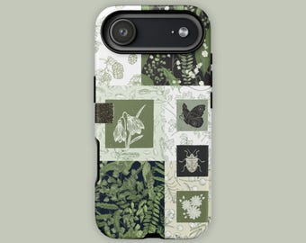 Whimsical Nature Collage Phone Case for iPhone 17 to 11 | Dark Cottagecore Phonecase