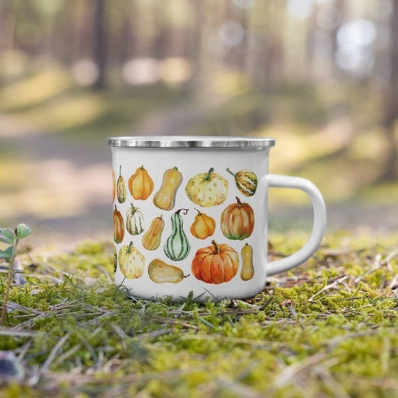 Autumn Pumpkin Enamel Mug Fall Host Gift | Thanksgiving Camping Coffee Cup Cottagecore Decor