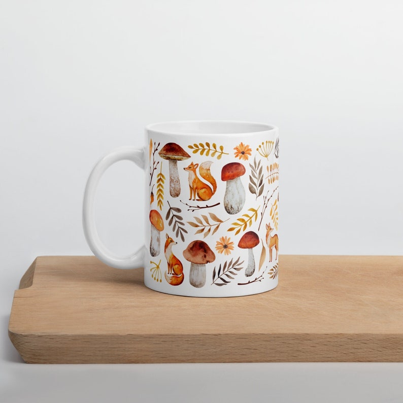 Mushroom ceramic mug forestcore unique gifts for women who has everything Cute fox coffee mug cottagecore decor gift for her under 20 image 1