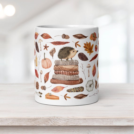 Cute Hedgehog Fall Coffee Mug | Cozy Autumn Ceramic Mug Cottagecore Decor | Thanksgiving Host Gift
