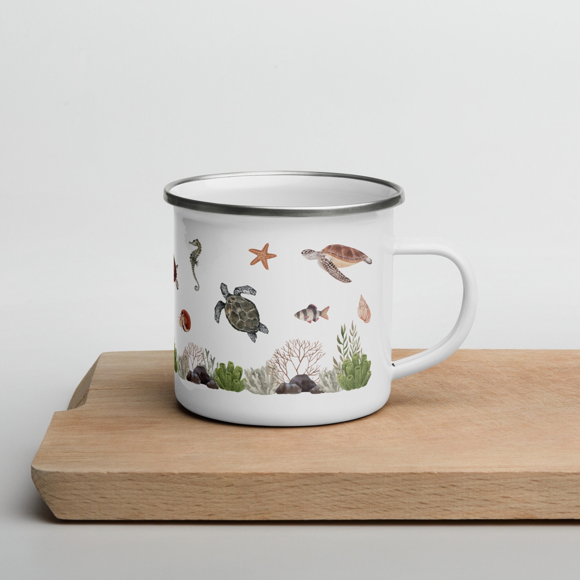 Sea turtle enamel camping mug unique gifts for friends | Cute aquarium coffee mug nautical decor birthday gift for her