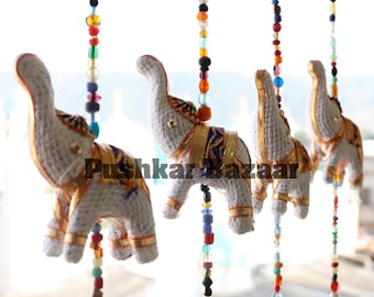 Handmade Elephant Wind Chime With Bells, Recycled Elephant Hanging, Indian Elephant String, Housewarming Gifts, Home Decor, Boho Decoration