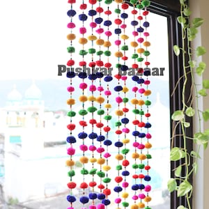 Multicolor Indian Pom Pom Strings for Decorations, Home Decor, Gift For Home, Wedding Decor, Indian Wall Hanging, Diwali Decor String boho